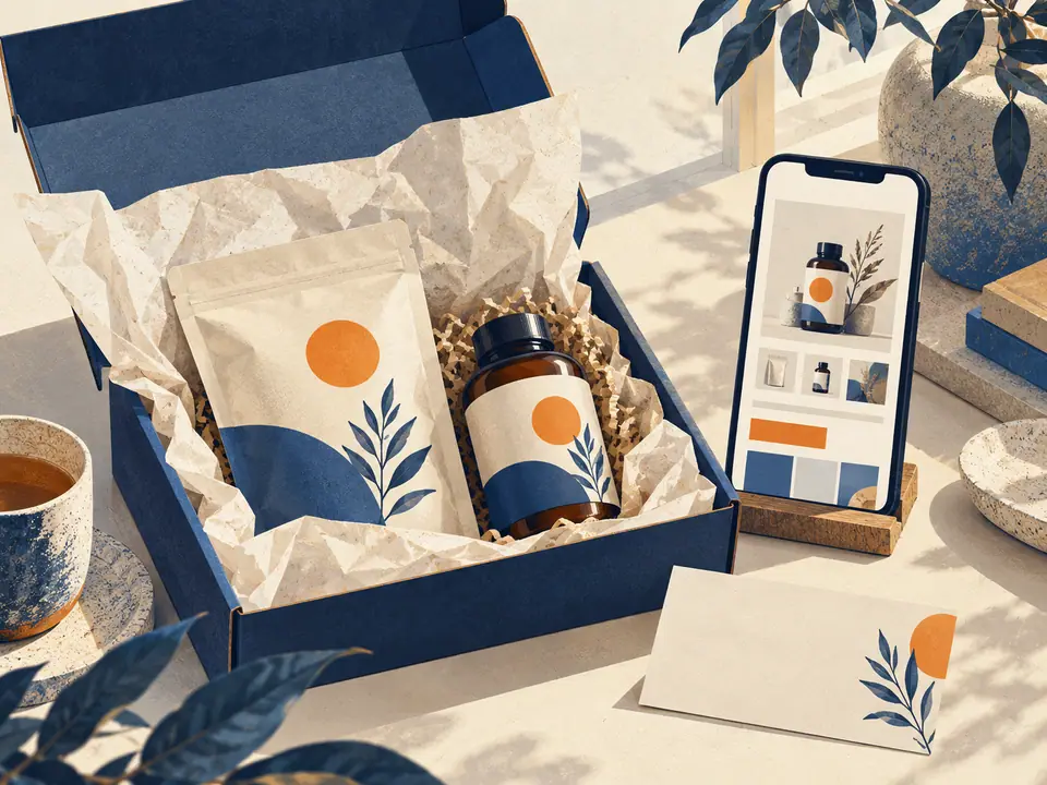Illustration of a direct-ordering storefront beside an unbranded product parcel